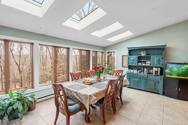 20 Sunrise Trl, East Lyme, CT 06333 - dining room with a skylight, lofted ceiling, light tile patterned floors, and baseboard heating