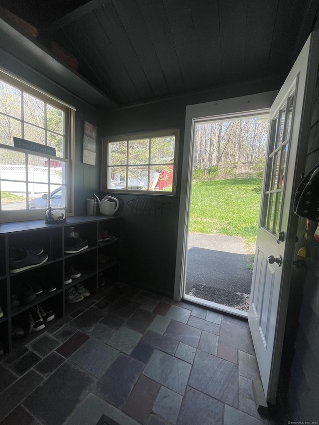 49 Taylor Rd, Bethel, CT 06801 - entryway featuring stone tile floors and wood ceiling