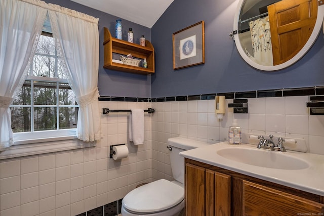 bathroom featuring toilet, a wealth of natural light, and vanity