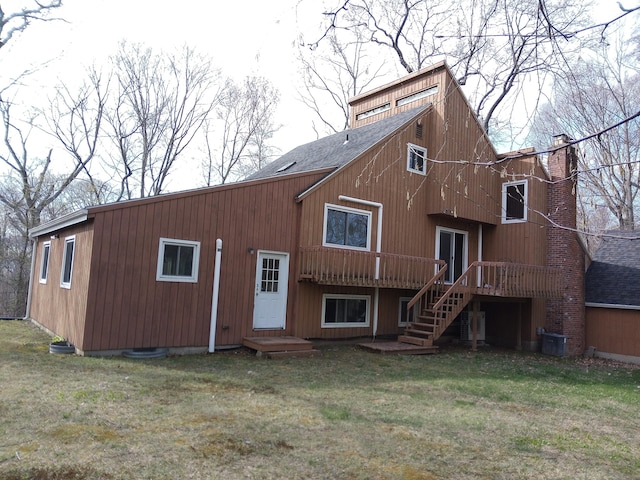 953 Rainbow Trl, Orange, CT 06477 - back of house featuring a lawn, a wooden deck, stairs, and a shingled roof
