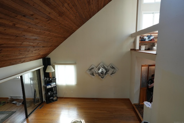 953 Rainbow Trl, Orange, CT 06477 - additional living space featuring vaulted ceiling, wooden ceiling, wood finished floors, and baseboard heating