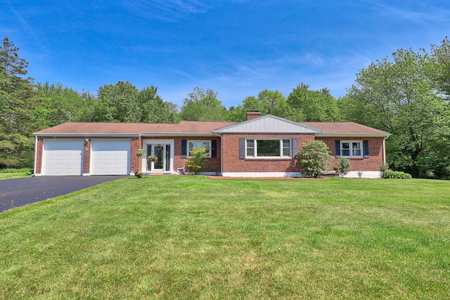 17 Straitsville Rd, Prospect, CT 06712 - ranch-style home featuring driveway, brick siding, a garage, a chimney, and a front yard