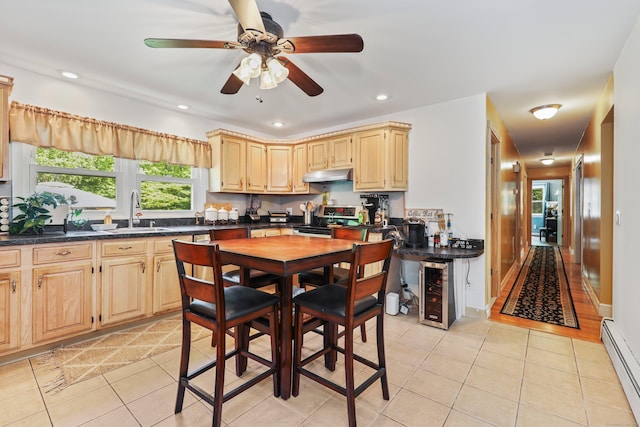 17 Straitsville Rd, Prospect, CT 06712 - kitchen with stainless steel electric range oven, under cabinet range hood, a baseboard radiator, dark countertops, and recessed lighting