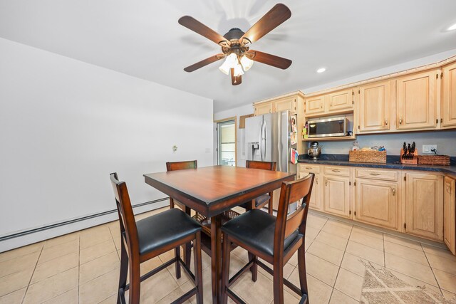 17 Straitsville Rd, Prospect, CT 06712 - dining space featuring ceiling fan, light tile patterned floors, recessed lighting, and a baseboard radiator