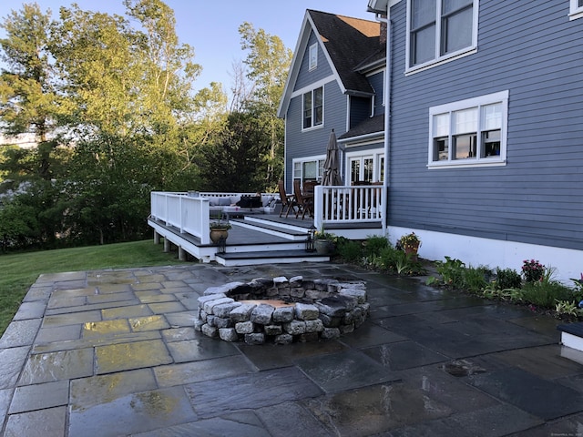 65 Joes Hill Rd, Danbury, CT 06811 - view of patio featuring a fire pit and a wooden deck
