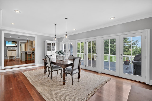 65 Joes Hill Rd, Danbury, CT 06811 - dining area featuring french doors, wood finished floors, crown molding, and recessed lighting