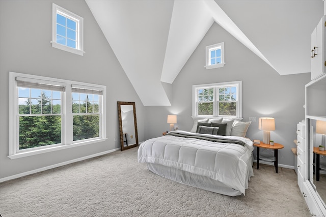 65 Joes Hill Rd, Danbury, CT 06811 - bedroom featuring multiple windows, light colored carpet, and high vaulted ceiling