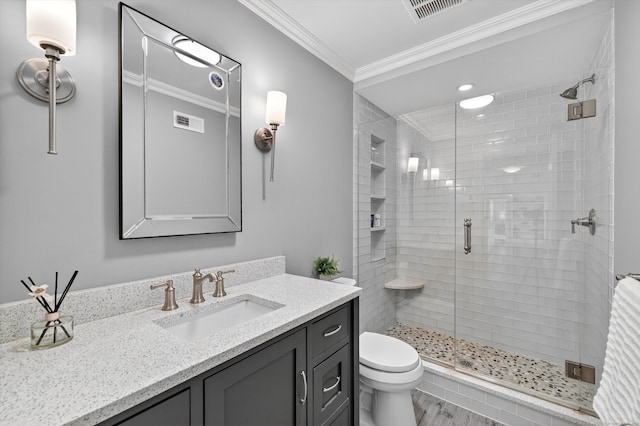 65 Joes Hill Rd, Danbury, CT 06811 - full bath featuring vanity, a stall shower, and ornamental molding