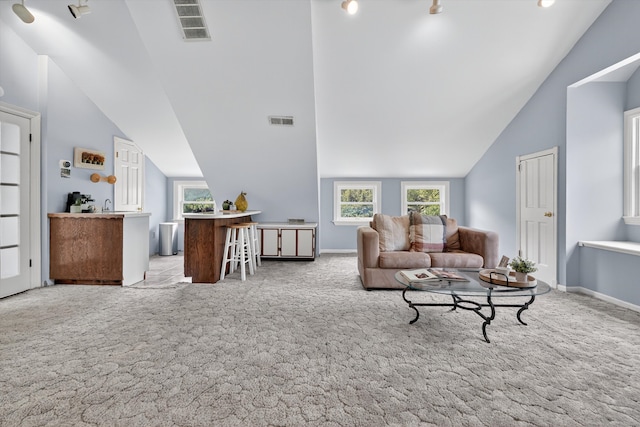 65 Joes Hill Rd, Danbury, CT 06811 - carpeted living area with vaulted ceiling and a sink