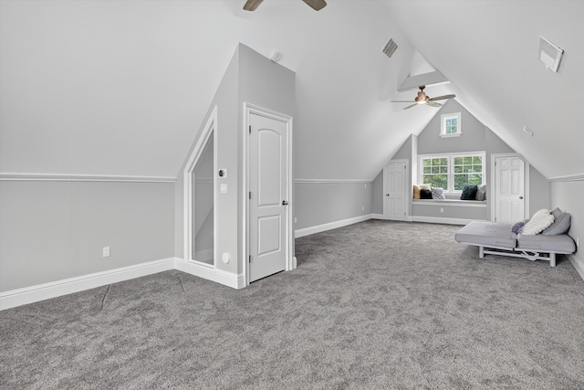 65 Joes Hill Rd, Danbury, CT 06811 - additional living space with ceiling fan, carpet floors, and vaulted ceiling