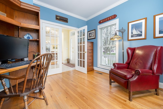 2 Pennington Dr Unit 2, Simsbury, CT 06070 - office area featuring french doors, wood finished floors, baseboards, and crown molding