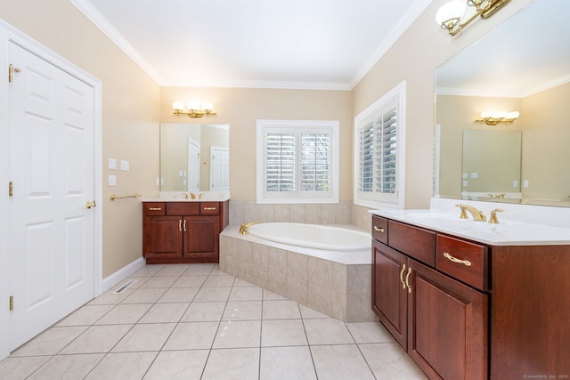 2 Pennington Dr Unit 2, Simsbury, CT 06070 - full bathroom featuring a garden tub, ornamental molding, two vanities, and tile patterned flooring
