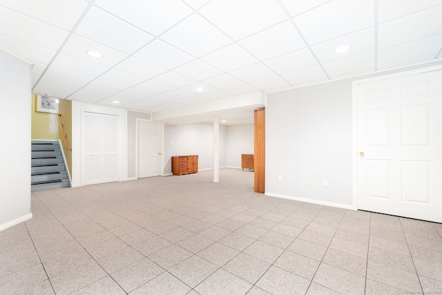 2 Pennington Dr Unit 2, Simsbury, CT 06070 - finished below grade area with stairs, recessed lighting, baseboards, a drop ceiling, and light colored carpet