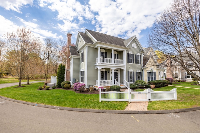 2 Pennington Dr Unit 2, Simsbury, CT 06070 - view of front of house with a balcony, a porch, a chimney, and a gate