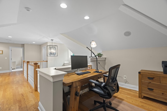 301 Fox Hopyard Rd, East Haddam, CT 06423 - office with light wood finished floors, lofted ceiling, and recessed lighting