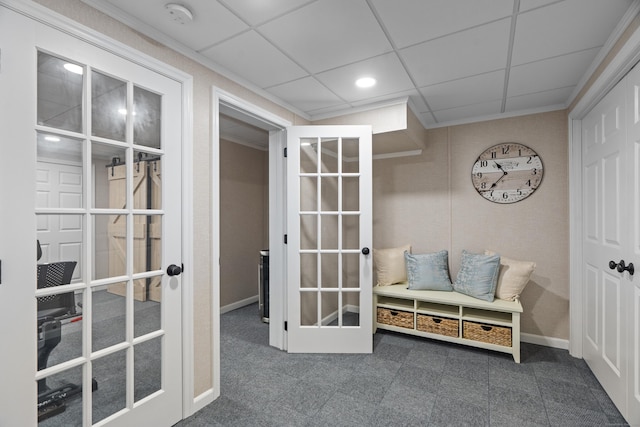 301 Fox Hopyard Rd, East Haddam, CT 06423 - living area with french doors, ornamental molding, and recessed lighting