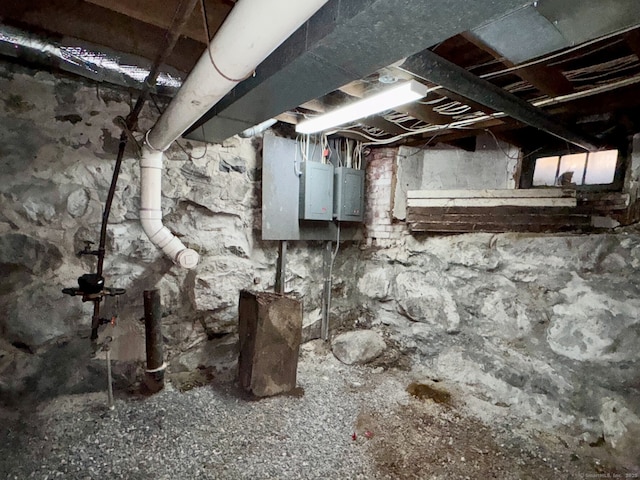unfinished below grade area with electric panel