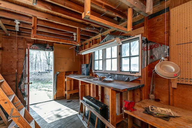 kitchen featuring wood walls
