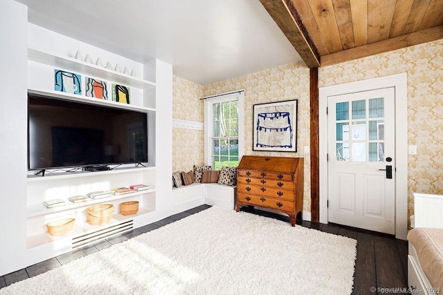 253 Tophet Rd, Roxbury, CT 06783 - bedroom featuring wallpapered walls, wood finished floors, and wood ceiling
