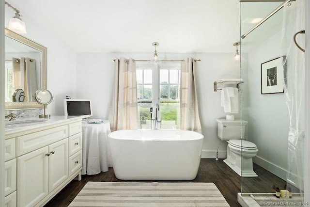 253 Tophet Rd, Roxbury, CT 06783 - full bath with vanity, wood finished floors, and a soaking tub