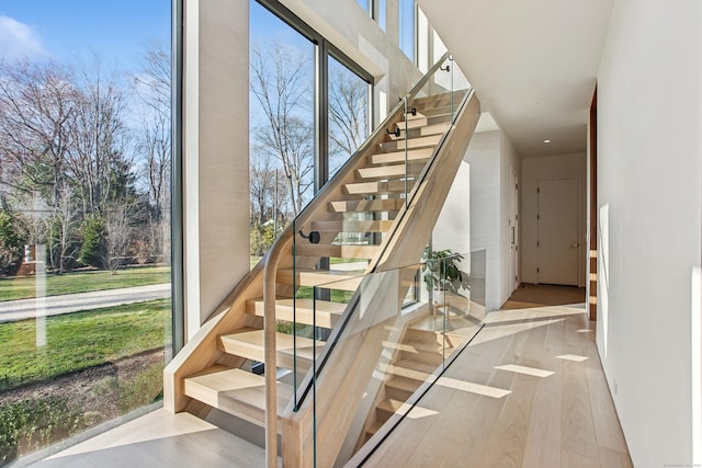 staircase with wood finished floors