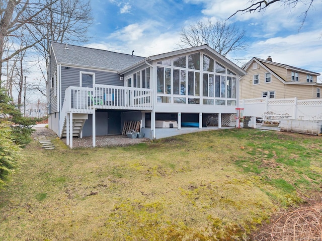 37 Woodland Dr, Old Saybrook, CT 06475 - rear view of property with a sunroom, a deck, and a shingled roof