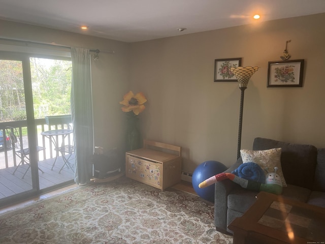 interior space with a baseboard heating unit