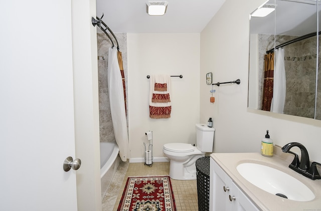 23 Hart Pl Apt 3, Plainville, CT 06062 - bathroom featuring toilet, vanity, shower / tub combo, tile patterned flooring, and baseboards