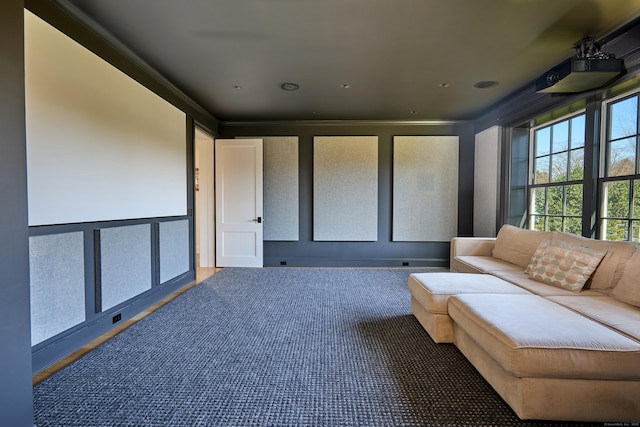 home theater with ornamental molding