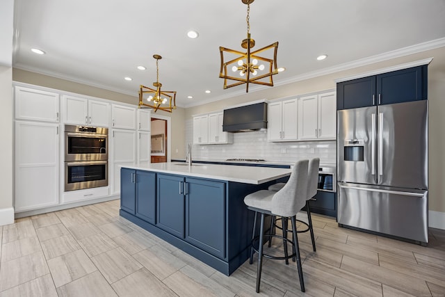 14 Turnberry Rd, Wallingford, CT 06492 - kitchen with stainless steel appliances, a chandelier, extractor fan, light countertops, and recessed lighting