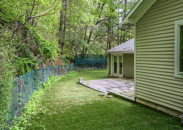 128 S Kent Rd, Kent, CT 06785 - view of yard featuring a patio, french doors, and a fenced backyard