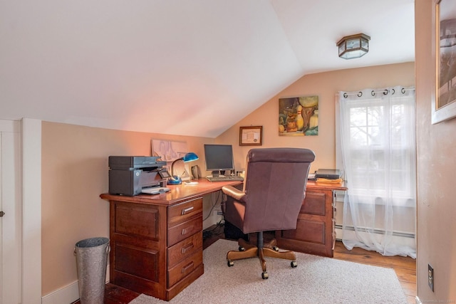 120 Boston Post Rd, Old Lyme, CT 06371 - office space with baseboard heating, vaulted ceiling, and wood finished floors