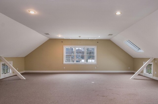120 Boston Post Rd, Old Lyme, CT 06371 - bonus room with vaulted ceiling, carpet, a skylight, and recessed lighting