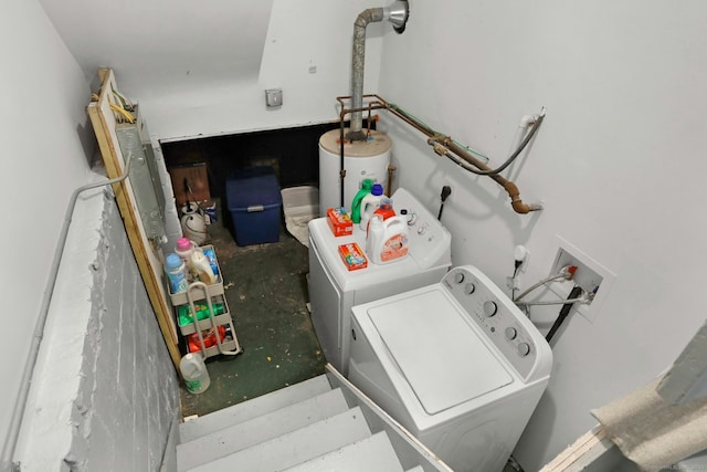 laundry area featuring washer and clothes dryer, laundry area, and gas water heater