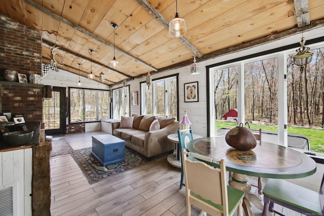 34 Kent Rd, Warren, CT 06754 - sunroom featuring hardwood / wood-style floors, a deck, and wood ceiling