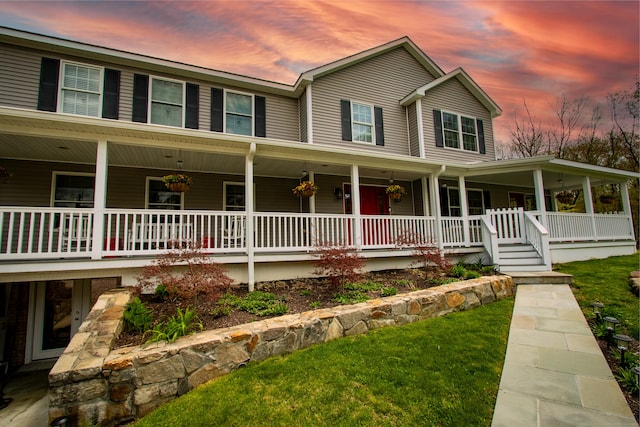 34 Kent Rd, Warren, CT 06754 - view of front of home with covered porch and a front lawn