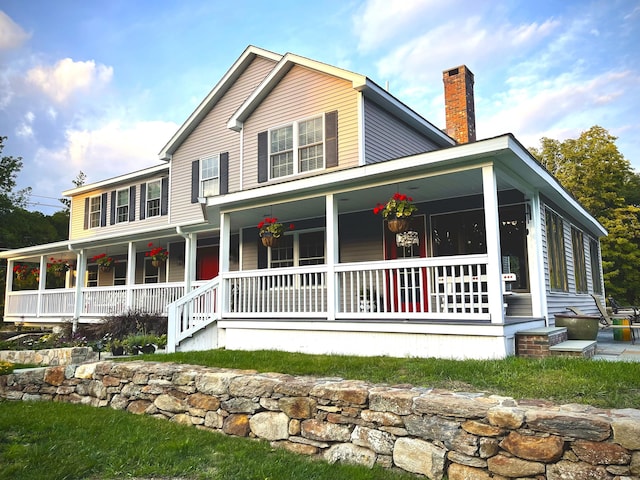 34 Kent Rd, Warren, CT 06754 - farmhouse with a chimney and a porch
