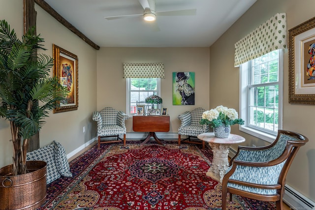 34 Kent Rd, Warren, CT 06754 - living area featuring a baseboard radiator and a ceiling fan