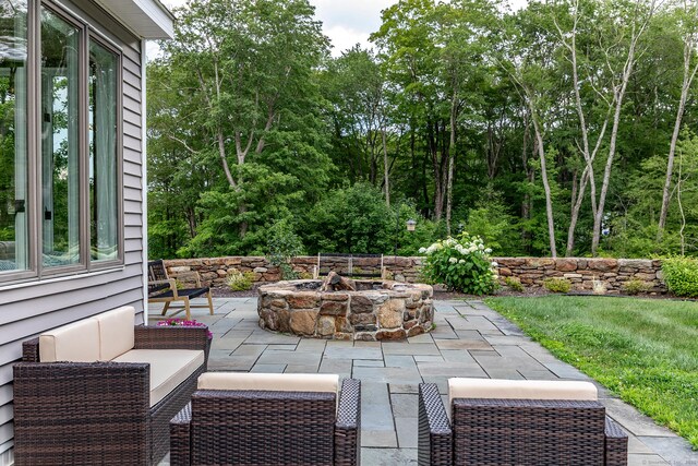34 Kent Rd, Warren, CT 06754 - view of patio / terrace featuring a fire pit