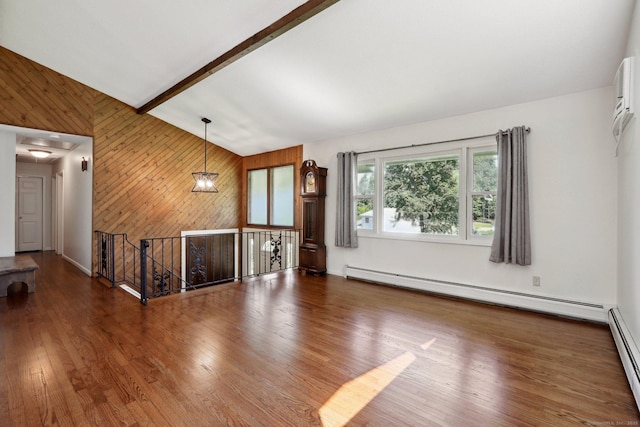 36 Musket Ridge Rd, New Fairfield, CT 06812 - unfurnished living room featuring wood walls, baseboard heating, and wood finished floors