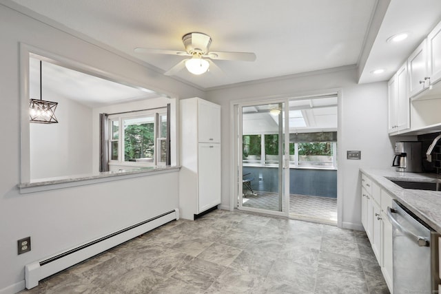 36 Musket Ridge Rd, New Fairfield, CT 06812 - unfurnished dining area with a baseboard radiator, a ceiling fan, and recessed lighting