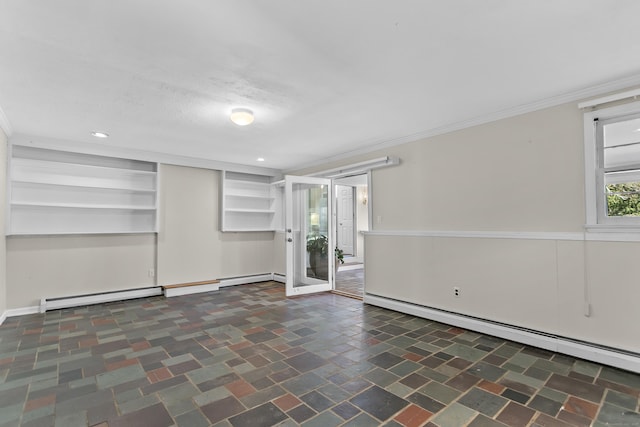 285 Greens Farms Rd, Westport, CT 06880 - basement featuring baseboard heating, crown molding, recessed lighting, and baseboards