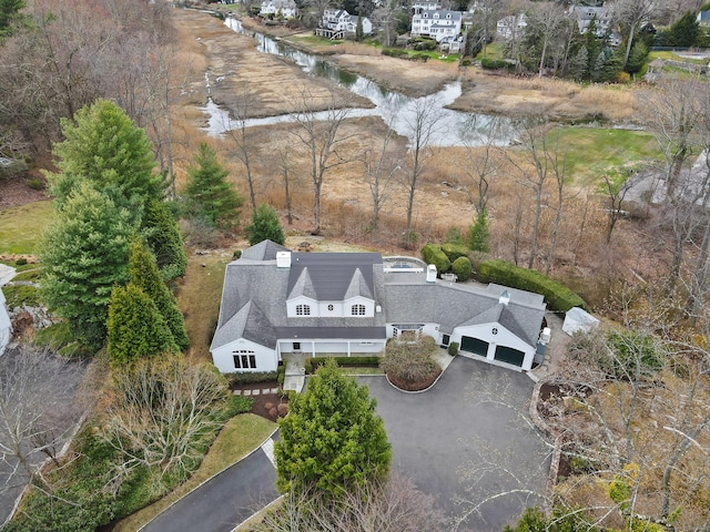 aerial view featuring a water view