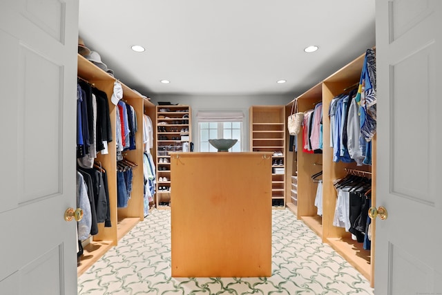 walk in closet with carpet