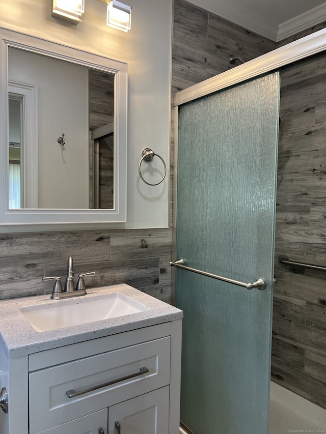8 E Gate Rd, Danbury, CT 06811 - bathroom with a shower stall, vanity, and tile walls