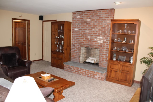 244 Walnut Tree Hill Rd, Shelton, CT 06484 - carpeted living room featuring baseboards and a brick fireplace