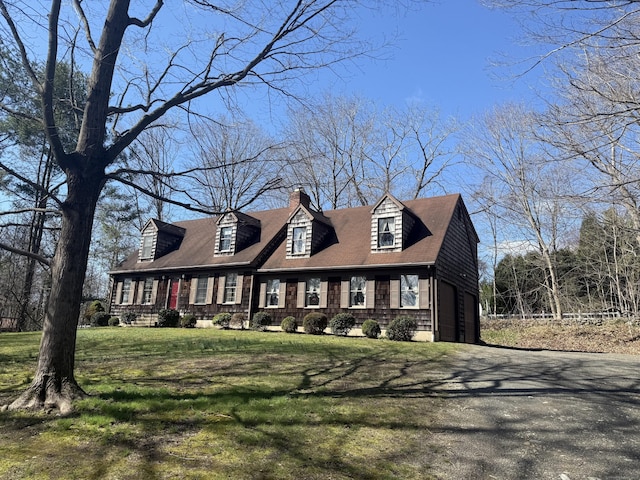 244 Walnut Tree Hill Rd, Shelton, CT 06484 - cape cod home featuring a front yard, driveway, a chimney, and an attached garage