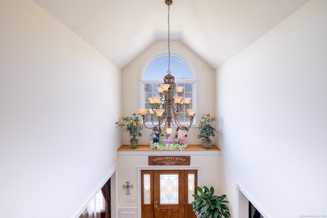 269 Silver Hill Rd, Derby, CT 06418 - foyer entrance featuring vaulted ceiling and an inviting chandelier