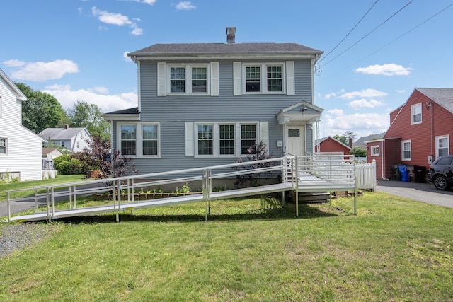 37 Dale Rd, Wethersfield, CT 06109 - view of front of property with a deck, roof with shingles, and a chimney