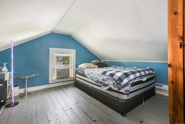 37 Dale Rd, Wethersfield, CT 06109 - bedroom featuring vaulted ceiling, hardwood / wood-style floors, a baseboard radiator, and cooling unit